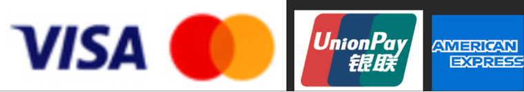Logos of Visa, Mastercard, UnionPay, and American Express on a white background